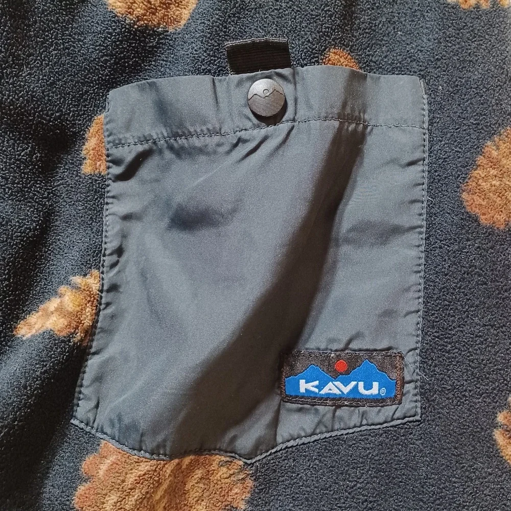KAVU Mens Teannastay Fleece Pants M Black Pine Cones Gorpcore Outdoor Cabincore